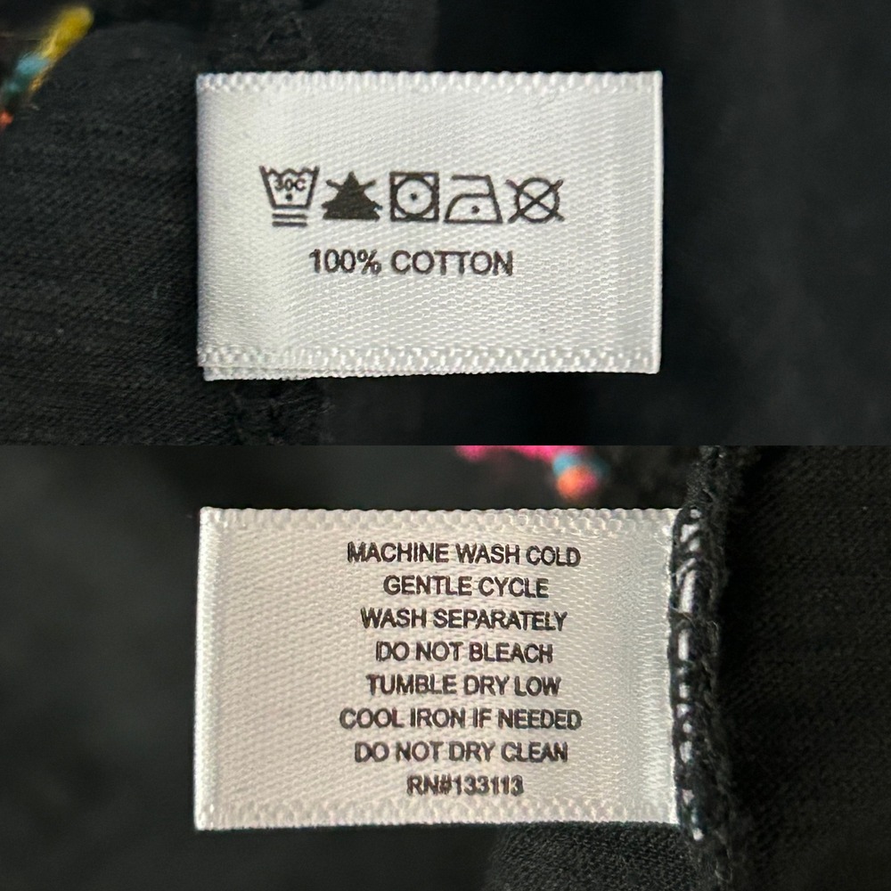 Lisa Todd Black Cotton Ruffle Sleeve Mini Dress Rainbow Whipstitch Small - Picture 5 of 11
